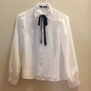 White and Black Bow Blouse